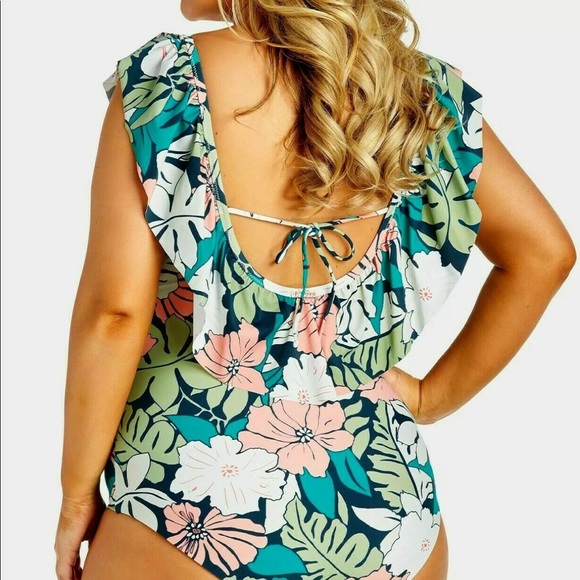 Raisins Ruffle Open Back Floral One-Piece - Picture 2 of 6